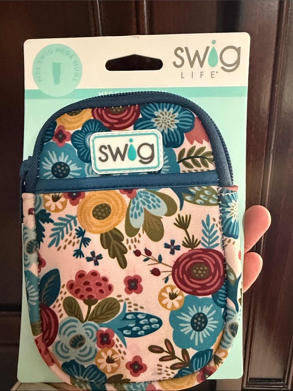 NWT Swig Life Floral Neoprene Pouch in Pink and Teal